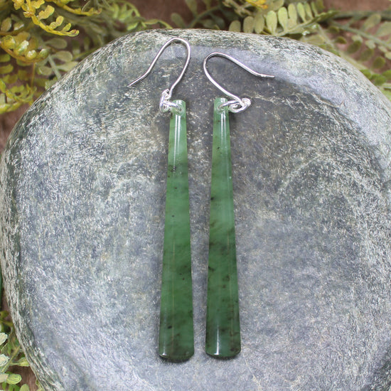 NZ Greenstone Roimata Earrings Hapopo Pounamu