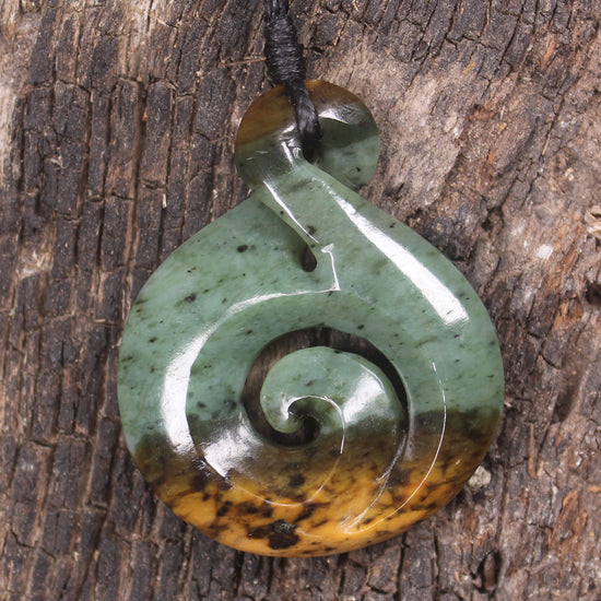 Koru Twist carved from Flower Jade Pounamu - NZ Greenstone