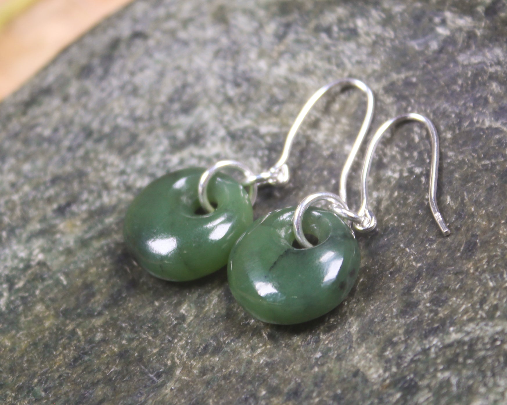 Porowhita Earrings carved from Hapopo Pounamu - NZ Greenstone