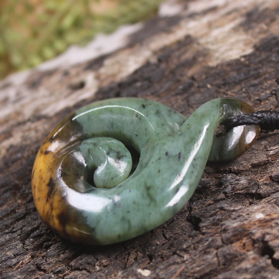 Koru Twist carved from Flower Jade Pounamu - NZ Greenstone