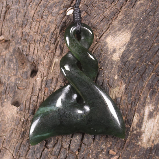 Whale Tail Pendant carved from Kawakawa Pounamu - NZ Greenstone
