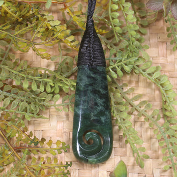 Roimata or Teardrop with Koru carved from Kawakawa Pounamu - NZ Greenstone