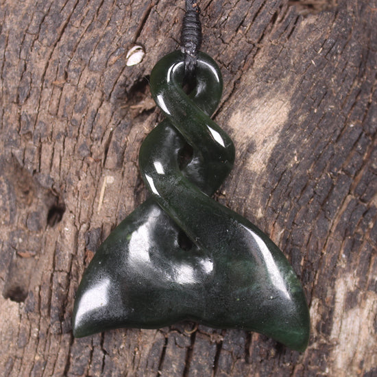 Whale Tail Pendant carved from Kawakawa Pounamu - NZ Greenstone
