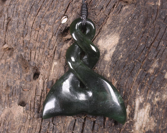 Whale Tail Pendant carved from Kawakawa Pounamu - NZ Greenstone