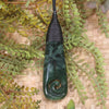 Roimata or Teardrop with Koru carved from Kawakawa Pounamu - NZ Greenstone