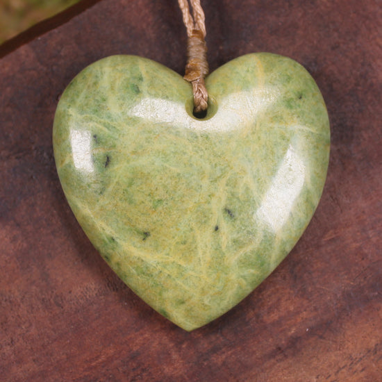 Heart carved from Flower Jade Pounamu - NZ Greenstone