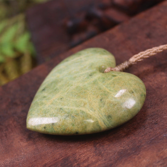Heart carved from Flower Jade Pounamu - NZ Greenstone