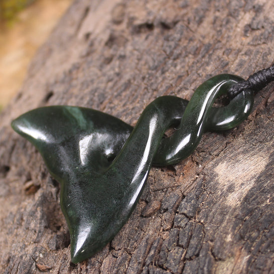 Whale Tail Pendant carved from Kawakawa Pounamu - NZ Greenstone