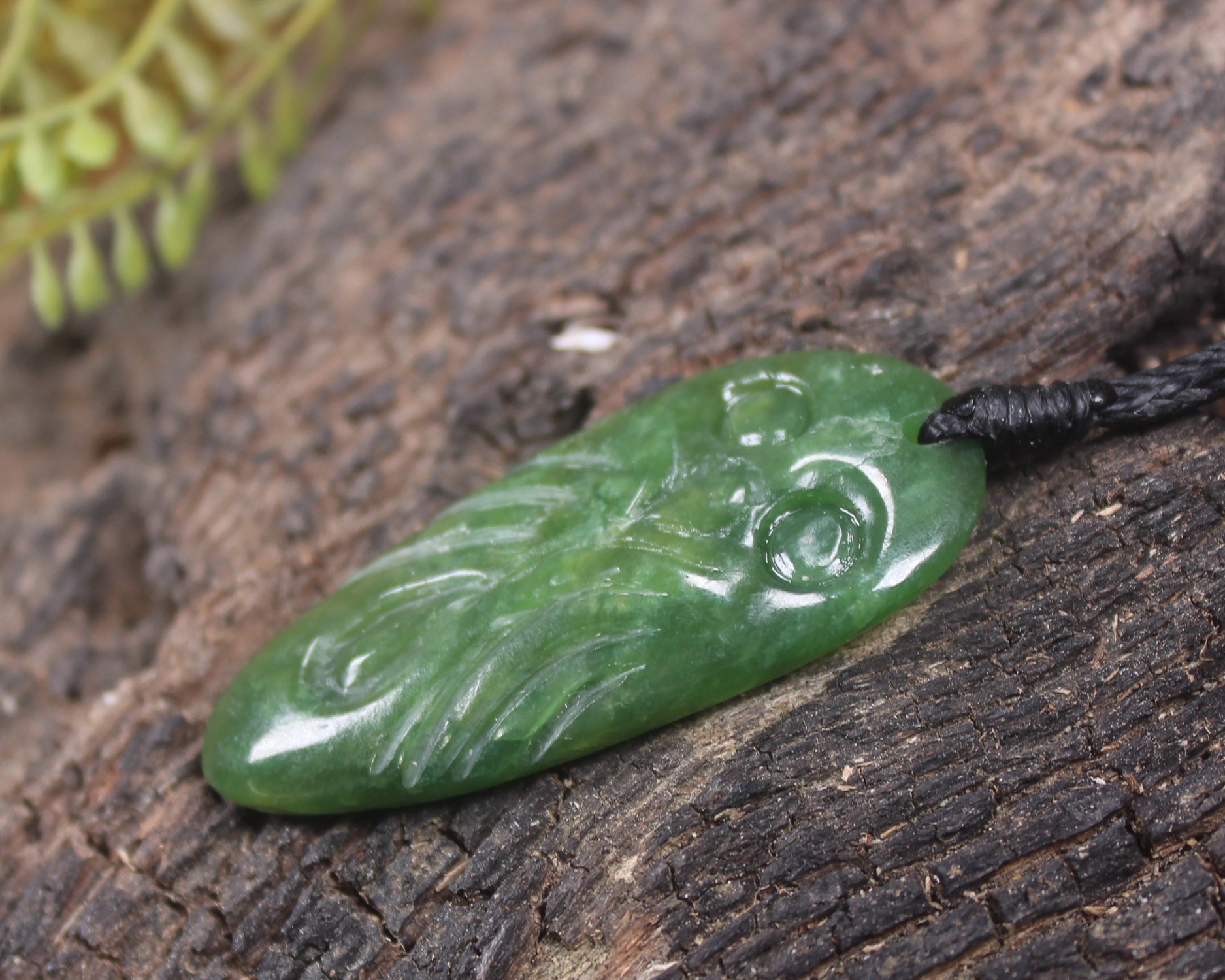 Ruru or Owl Bird Pendant carved from New Zealand Greenstone