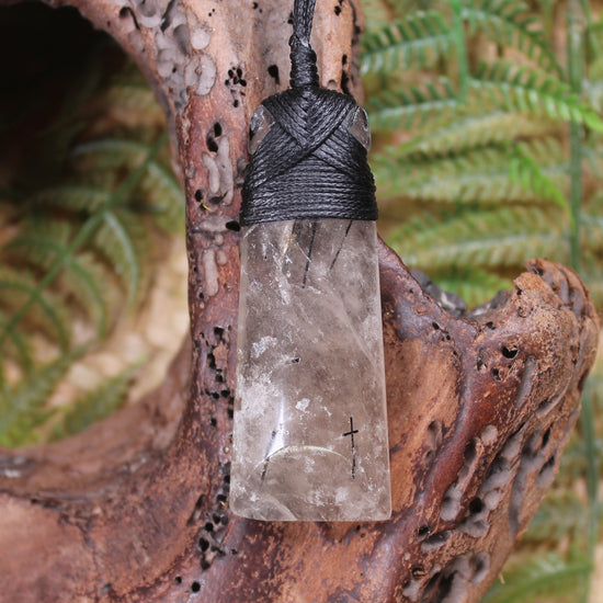 Smokey Quartz with Black Tourmaline carved into a Toki or Adze
