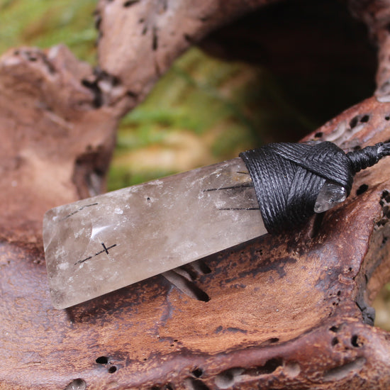 Smokey Quartz with Black Tourmaline carved into a Toki or Adze