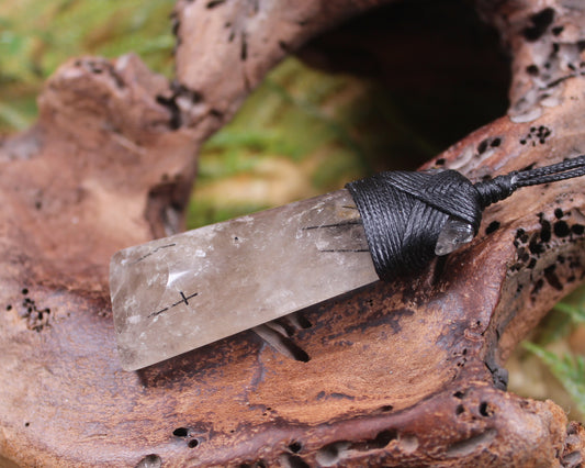 Smokey Quartz with Black Tourmaline carved into a Toki or Adze