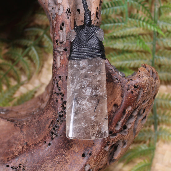 Smokey Quartz with Black Tourmaline carved into a Toki or Adze