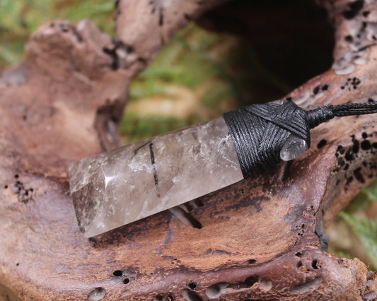 Smokey Quartz with Black Tourmaline carved into a Toki or Adze