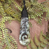 Roimata or Teardrop with Koru carved from Rimu Pounamu - NZ Greenstone