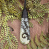 Roimata or Teardrop with Koru carved from Rimu Pounamu - NZ Greenstone