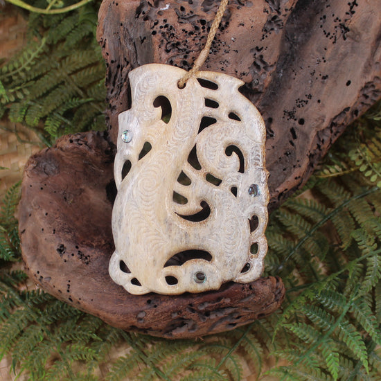 Manaia pendant carved from Whale Bone