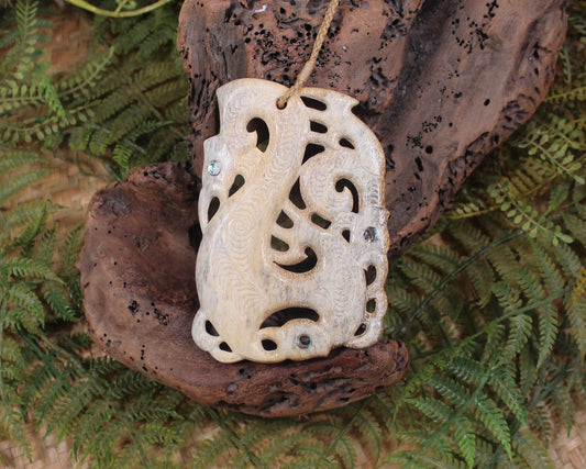 Manaia pendant carved from Whale Bone