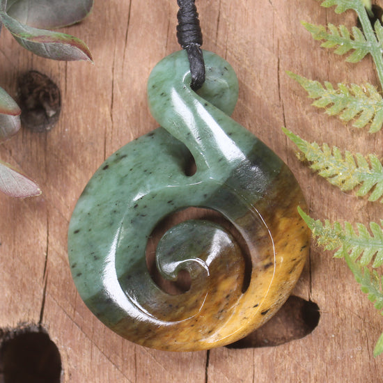 Koru Twist carved from Flower Jade Pounamu - NZ Greenstone