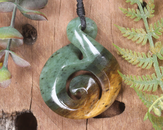Koru Twist carved from Flower Jade Pounamu - NZ Greenstone