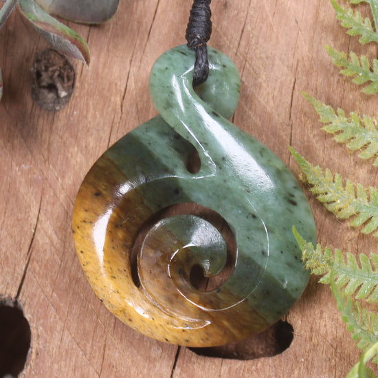 Koru Twist carved from Flower Jade Pounamu - NZ Greenstone