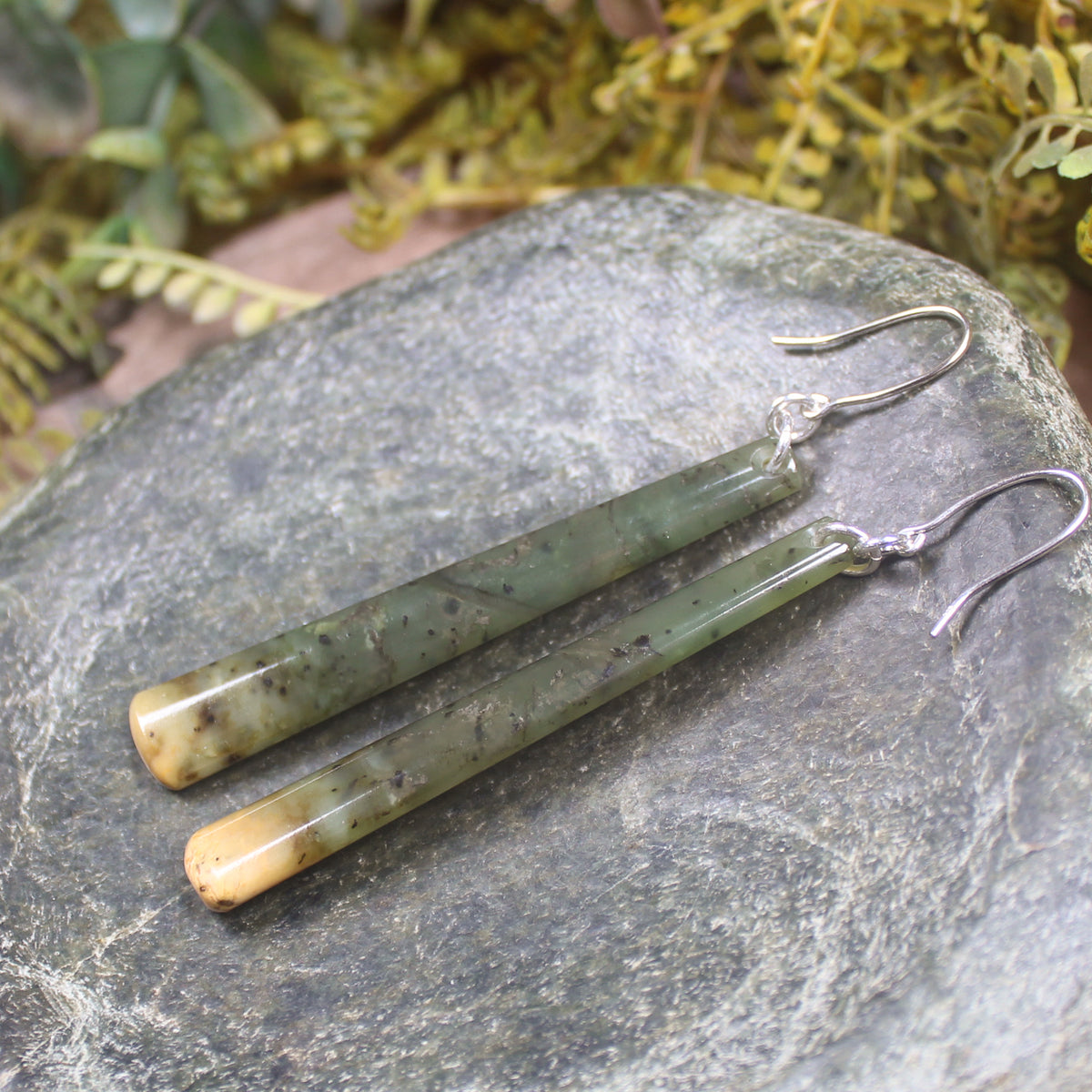 Roimata or Teardrop earrings carved from Flower Jade Pounamu - NZ Greenstone