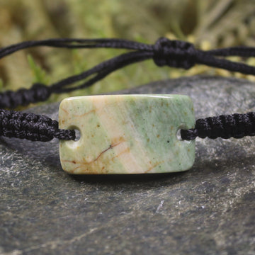 Adjustable cord bracelet with  Flower Jade Pounamu