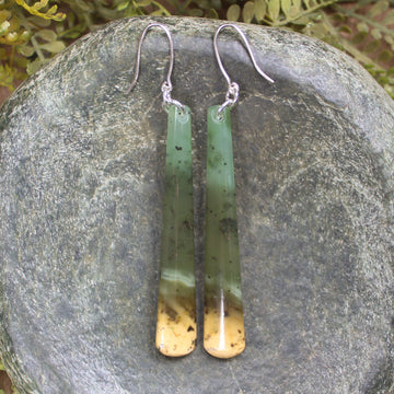 Roimata or Teardrop earrings carved from Flower Jade Pounamu - NZ Greenstone