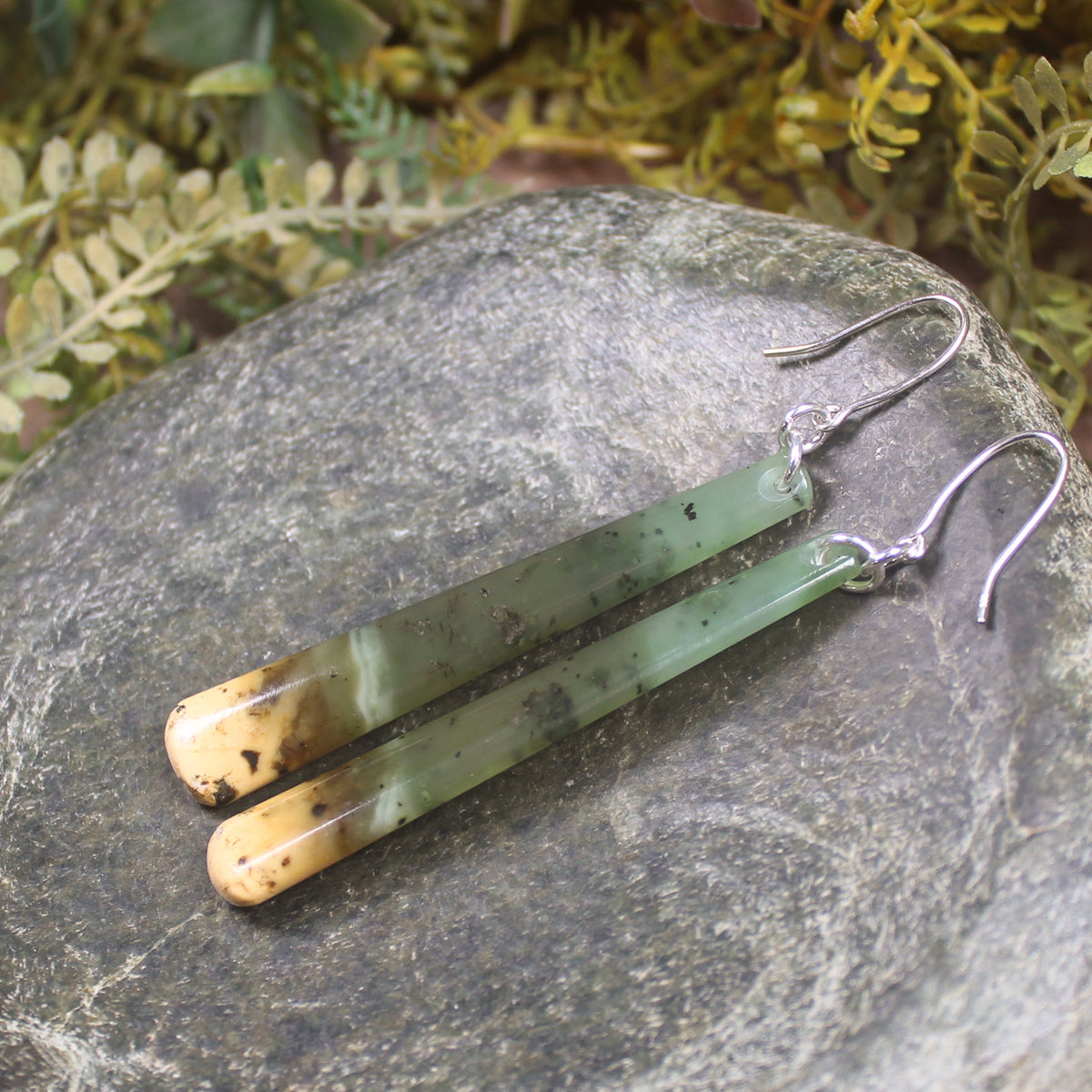 Roimata or Teardrop earrings carved from Flower Jade Pounamu - NZ Greenstone