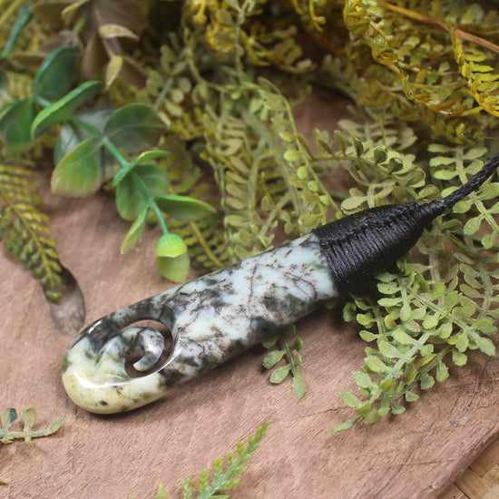 Roimata or Teardop with Koru carved from Rimu Pounamu - NZ Greenstone