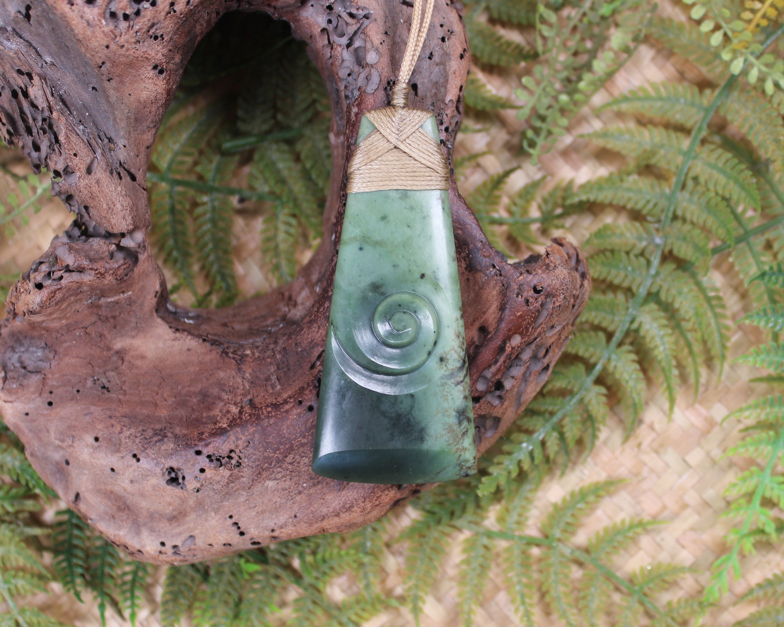 Toki or Adze with Koru Pendant carved from Rimu Pounamu - NZ Greenstone