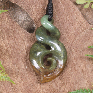 Twist or Pikorua carved from Flower Jade Pounamu - NZ Greenstone