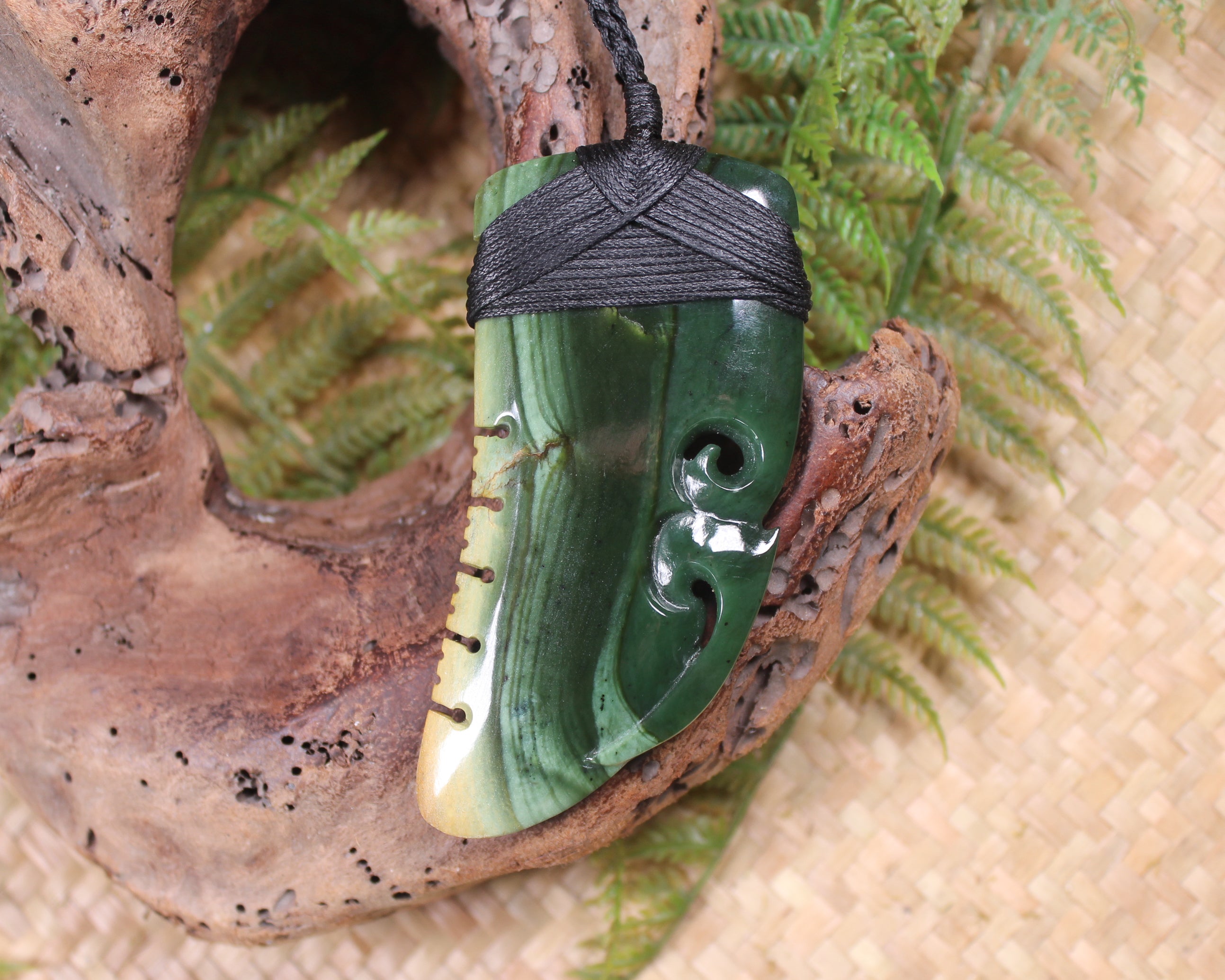 Taniwha Tooth or Niho carved from Flower Jade Pounamu - NZ Greenstone