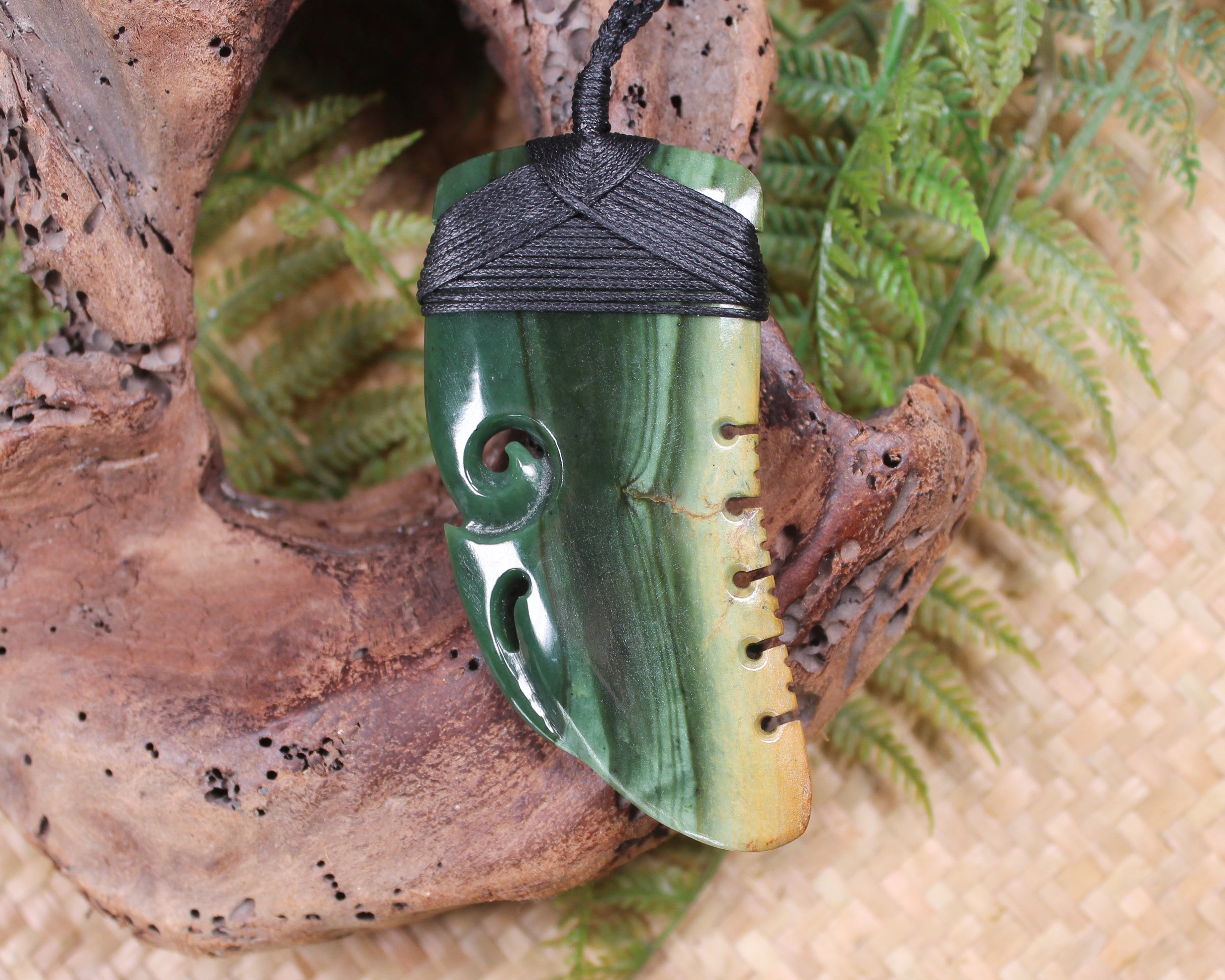 Taniwha Tooth or Niho carved from Flower Jade Pounamu - NZ Greenstone