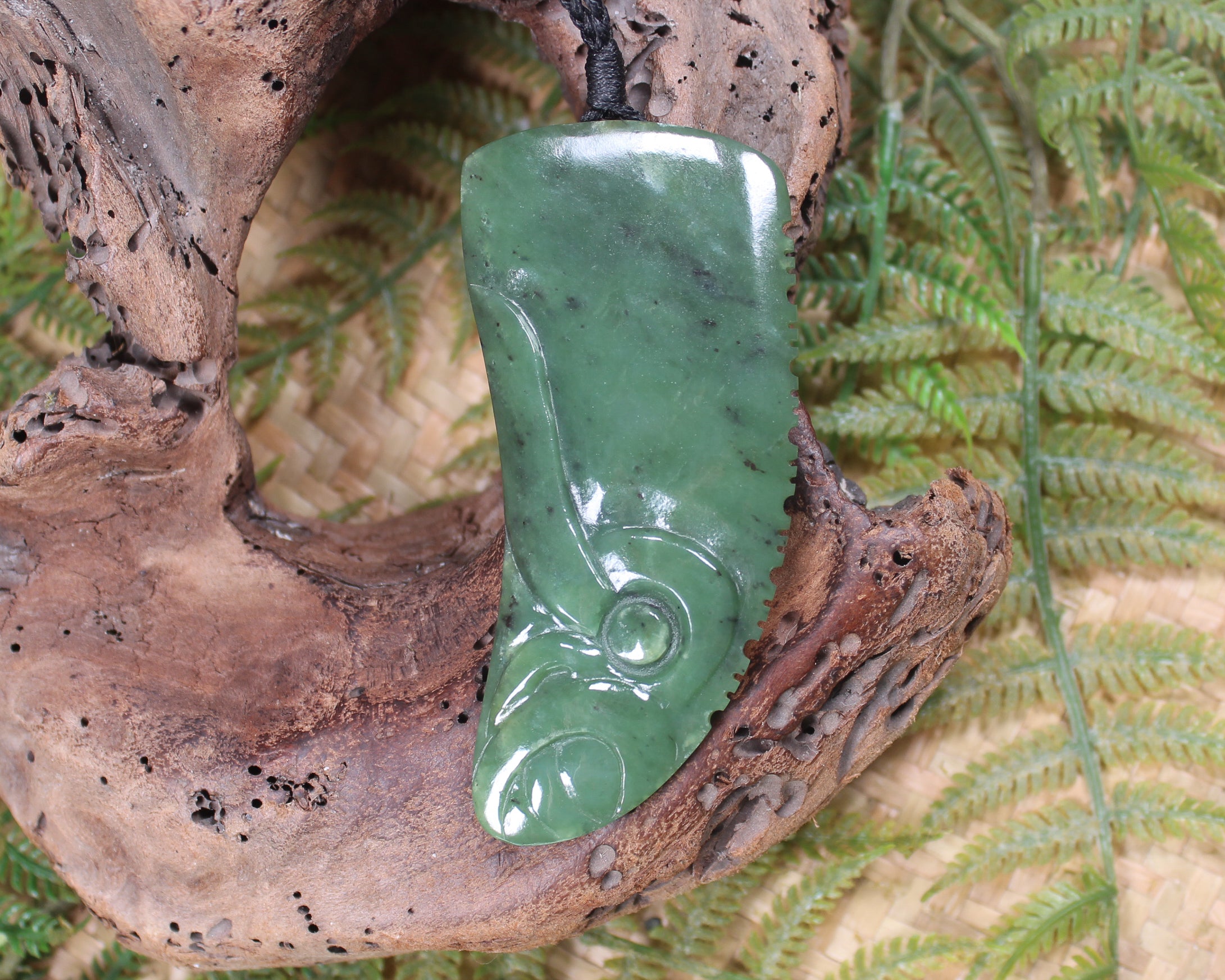 Taniwha Tooth or Niho carved from Hapopo Pounamu - NZ Greenstone