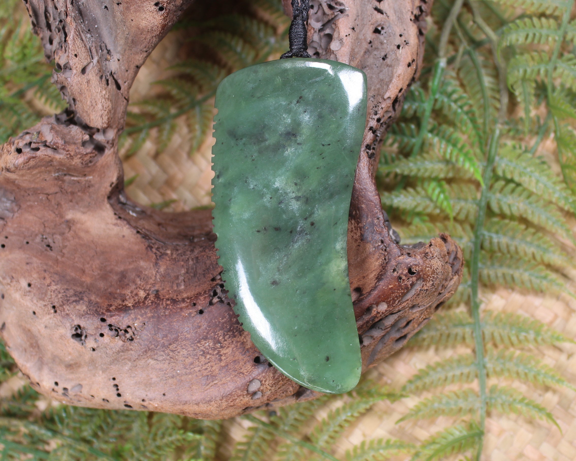 Taniwha Tooth or Niho carved from Hapopo Pounamu - NZ Greenstone