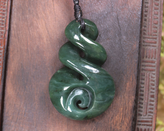 Koru Twist carved from Kawakawa Pounamu - NZ Greenstone