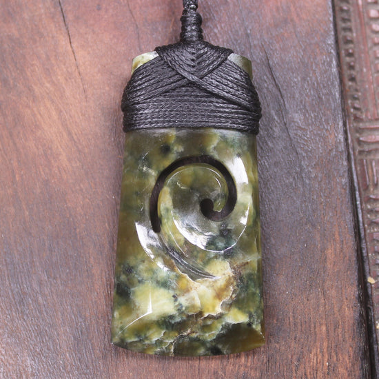 Toki or Adze with Koru Pendant carved from Rimu Pounamu - NZ Greenstone