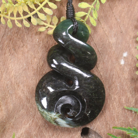 Koru Twist carved from Kawakawa Pounamu - NZ Greenstone