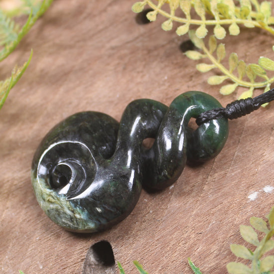 Koru Twist carved from Kawakawa Pounamu - NZ Greenstone