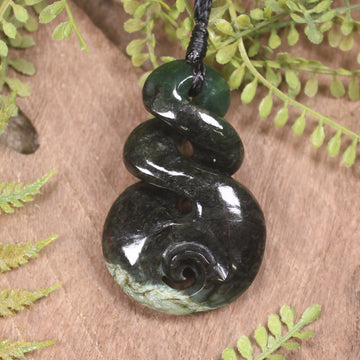 Rimu Pounamu Koru Twist Pendant - NZ Greenstone