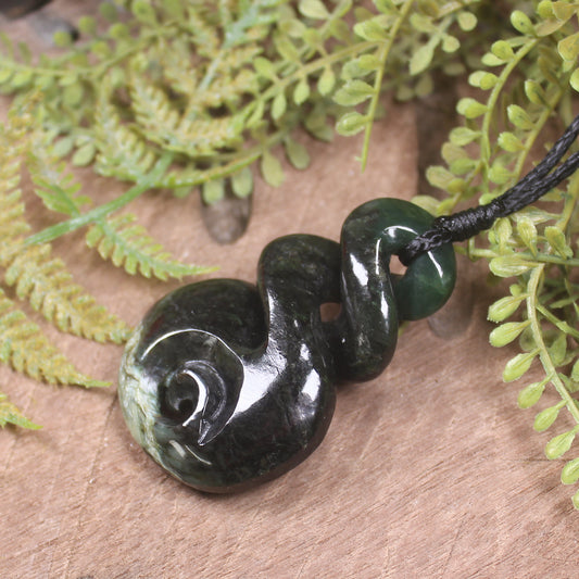 Rimu Pounamu Koru Twist Pendant - NZ Greenstone