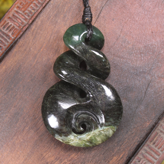 Koru Twist carved from Kawakawa Pounamu - NZ Greenstone