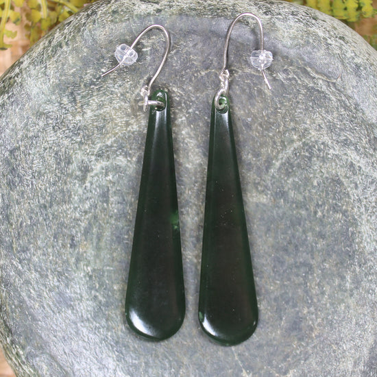 Roimata or Teardrop earrings carved from Kawakawa Pounamu - NZ Greenstone