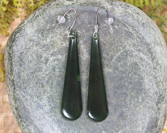 Roimata or Teardrop earrings carved from Kawakawa Pounamu - NZ Greenstone