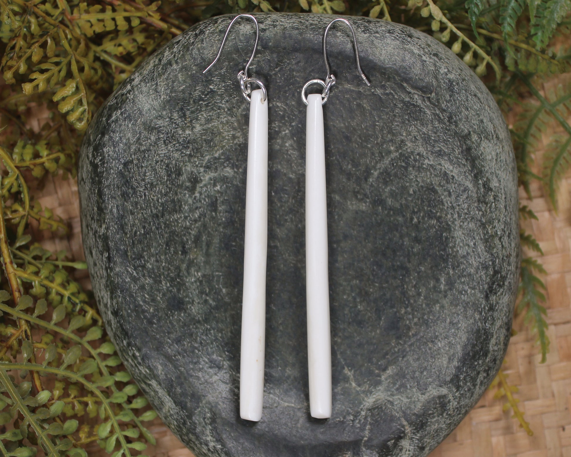 Roimata earrings carved from NZ Beef Bone