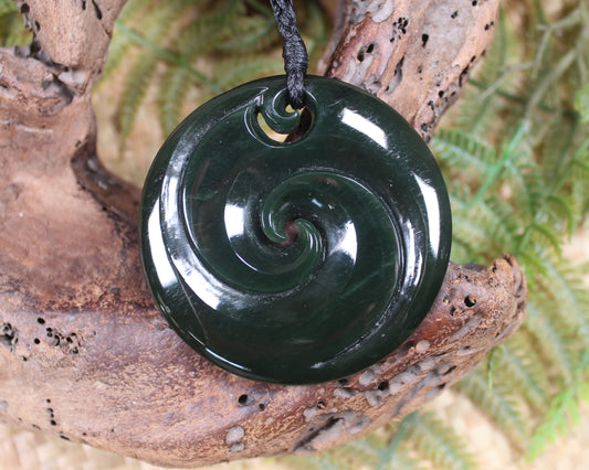 Koru pendant carved from Kawakawa Pounamu - NZ Greenstone
