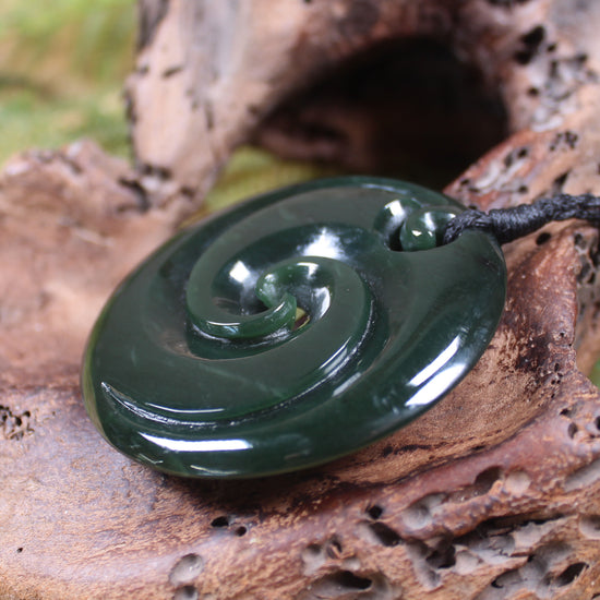 Koru pendant carved from Kawakawa Pounamu - NZ Greenstone