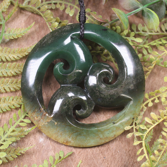 Koru pendant carved from Flower Jade Pounamu - NZ Greenstone