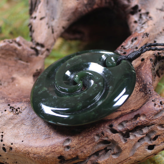 Koru carved from Rimu Pounamu - NZ Greenstone
